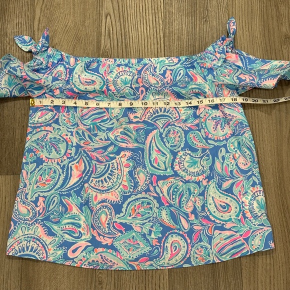 NWT Lilly Pulitzer Top Tamara Off-the-Shoulder Blue Pink Fish Women’s Size M - Picture 9 of 14